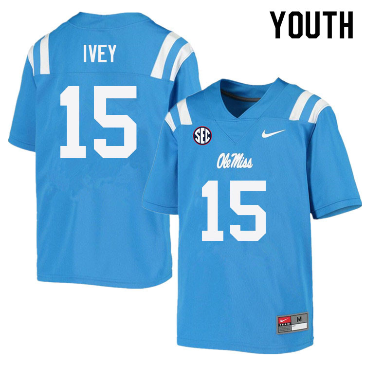Youth #15 Jared Ivey Ole Miss Rebels College Football Jerseys Sale-Power Blue